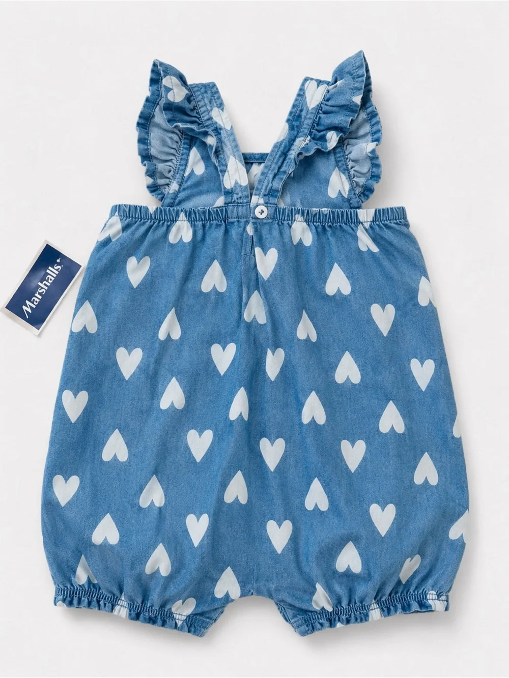 Carter's Light Blue Chambray Baby Romper with Heart Print
